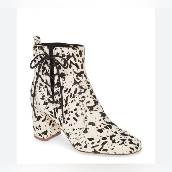 Matisse Genuine White Calf Hair Speckle Spotted Bootie Lace Up Corset 8.5 - Picture 2 of 16